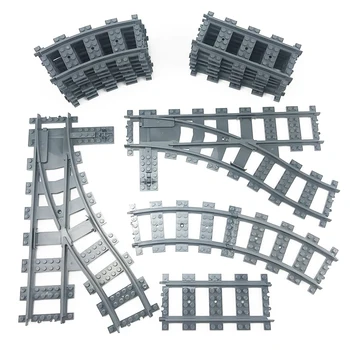 Гъвкав град съвместими влакове рельсовый път железопътни модели комплекти с разцепено директни извити строителни блокове, тухли, играчки за деца подаръци