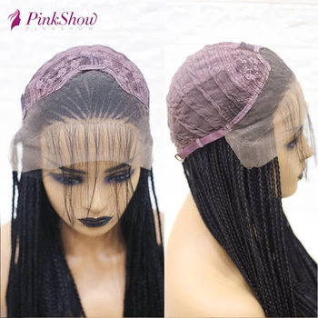 PINKSHOW черни плетени перуки за черни жени дълъг синтетични перука дантела отпред термостойкое влакна естествени плитки от перука с детски коса