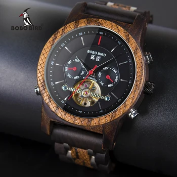 BOBO BIRD автоматични механични часовници за мъже с дървени луксозни дамски часовник с камък дисплей Multifuctions relogio masculino