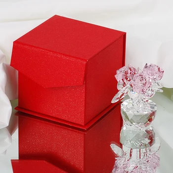 H&D кварцов кристал три рози занаят букет от цветя, фигурки украшение начало сватба декор за спомен, подаръци от любовник(розов)