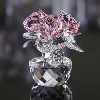H&D кварцов кристал три рози занаят букет от цветя, фигурки украшение начало сватба декор за спомен, подаръци от любовник(розов)