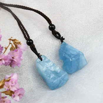 Естествен Аквамарин син камък висулка естествен кварц исцеляющий камък необработени кристали за мъже жени бижута минерален образец подарък