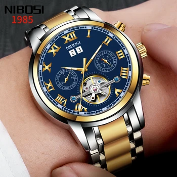 NIBOSI Watch Men Skeleton автоматично механичен часовник Gold Skeleton Vintage Man Watch мъжки часовник Top Brand Luxury мъжки часовник