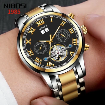 NIBOSI Watch Men Skeleton автоматично механичен часовник Gold Skeleton Vintage Man Watch мъжки часовник Top Brand Luxury мъжки часовник