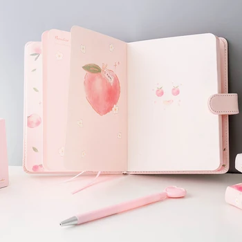 Kawaii Peach Notebook ПУ Сладко Fruit Fashion Journal Handbook Дневник дневния ред планер ученически пособия подарък
