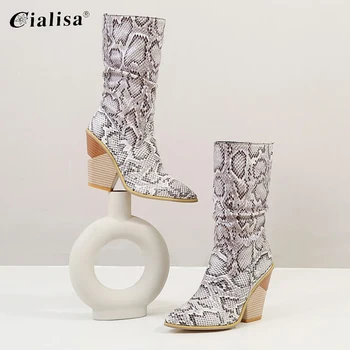 CIALISA ботуши до средата на прасците 2020 нови обувки, клинове висок ток голям размер 43-46 мода партия Нов дизайн секси високи токчета за Дамски ботуши
