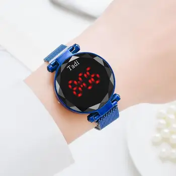 Елитен марка Магнит часовници За жени лилаво неръждаема стомана рокля СВЕТОДИО Дный кварцови часовници, Модни дамски часовници подаръци Relogio Feminino