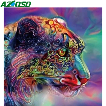 AZQSD Диамант живопис Леопард 5d Сам Диамант бродерия цветни животни домашен интериор подарък картина кристали ръкоделие