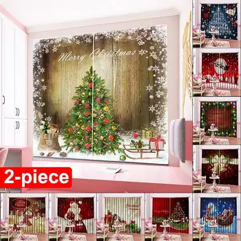 2020 коледна украса за Дома 2 бр. 3D затъмнение завеса Дневна Спалня стар Дядо Коледа Коледна елха бърза доставка
