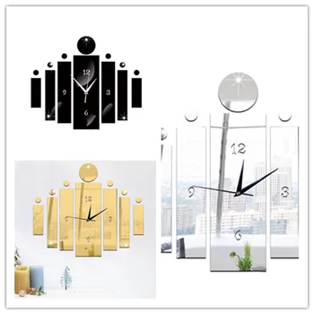 Огледални стенни часовници етикети САМ правоъгълни 3D стерео тъпо Часовници стенни стикери за декорация на дома