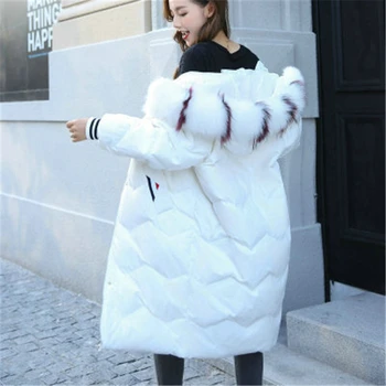 Зимата е нов дамски пуховик женски дълъг раздел версия палто Lacket свободен лисича кожа с качулка голям размер жена пуховик D894
