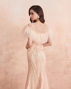 Луксозни перо във вечерни рокли 2020 с Нос злато Бургундия сребро Crystal брачна рокля русалка Абитуриентски рокли церемония