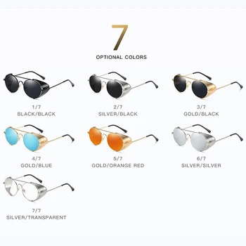 Луксозни Сребърни Метални Стари Готически Steampunk Слънчеви Очила За Мъже Жени Страничната Щит Огледално Покритие Ретро Кръгли Слънчеви Очила