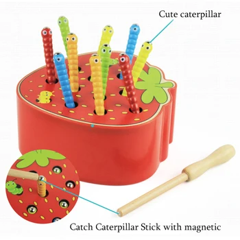 Детски Монтесори дървени играчки магнитни улов на worms 3D пъзел развитие на игра за Риболов цвят математика детски играчки за 1 от 2 3 години