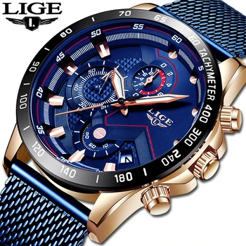 LIGE мъжки часовници най-добрата марка на луксозни мода синьо бизнес мъжки кварцов часовник от неръждаема стомана водоустойчив военни часовници мъжки Relojes