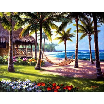 5D Пълна Diy Диамант живопис мозайка ръчно изработени летен плаж пейзаж кръстат бод квадратен диамант комплекти Диамантена бродерия LK1