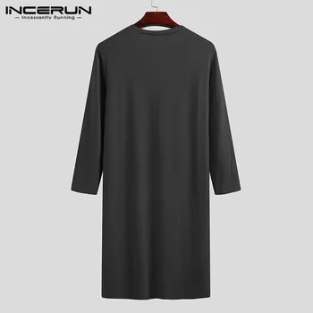 Мъжки халати пижами плътен цвят с дълъг ръкав мека удобна начална облекло V-образно деколте без свободно време нощница мъжки халати за баня S-3XL INCERUN