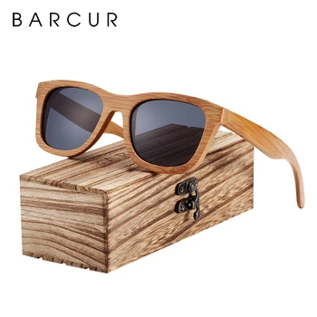 BARCUR ретро мъжки слънчеви очила Дамски поляризирани очила бамбук, ръчно изработени дървени слънчеви очила на плажа дървени очила Oculos de sol