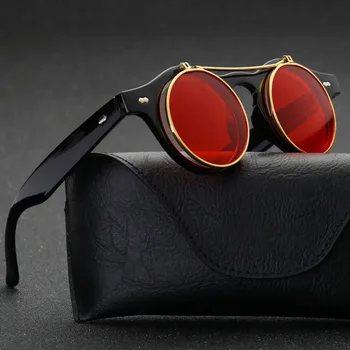 2019 метална флип-надолу капачката слънчеви очила дамски маркови дизайнерски ретро кръгли Steampunk Steampunk модни слънчеви очила gafas Oculos de Sol