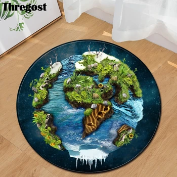 Thregost 3D Планета печатни кръгли килими за хол, антре йога постелки модерен открит пол мини килими, домашен декор