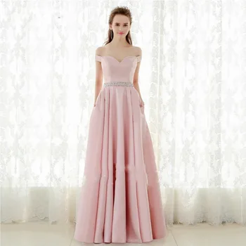 Анти елегантна розова вечерна рокля с дължина до пода атласное сладка рокля с открити рамене Robe De Soiree официални вечерни рокли ново записване