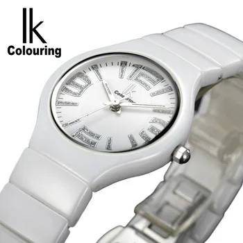 Дамски модни Бял Керамичен каишка луксозни дамски часовник Top Brand Luxury 3ATM Daily Water Resistant ИК Lady Watch for Woman