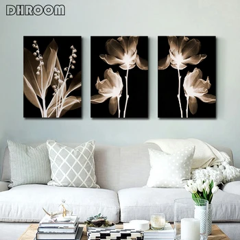 Съвременна живопис върху платно абстрактни черно - бели цветя стенни живопис върху платно, стенни картини за хола домашен интериор