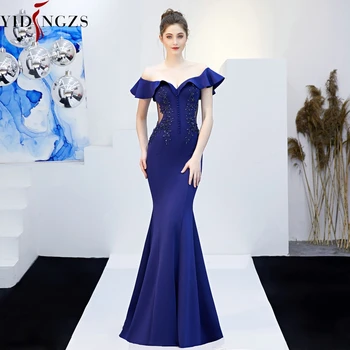 YIDINGZS прозрачни апликация от мъниста дълга вечерна рокля с открити рамене елегантна вечерна рокля YD16288