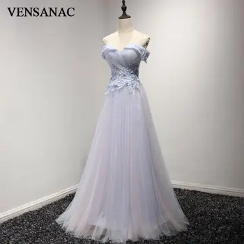 VENSANAC 2017 A New Line дантелени апликации силует на лодка дълги вечерни рокли с къс ръкав елегантни драпирани гънки Парти, абитуриентски бал рокли