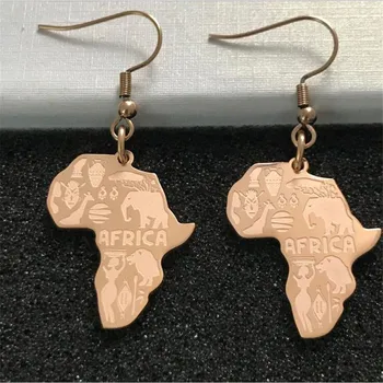 Неръждаема Стомана Африка Карта Виси Обеци За Жени Африканска Карта Обеци Падането На Етнически Бижута Подарък Злато, Сребро Цвят
