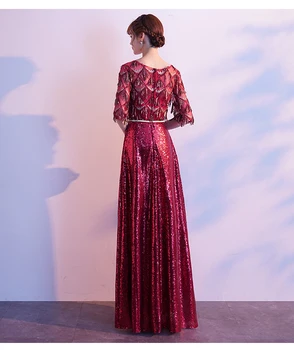 Новият пристигането 2019 дантелено блестящо дълга вечерна рокля Party Elegant Vestido De Феста Vintage Half sleeve Prom Dresses