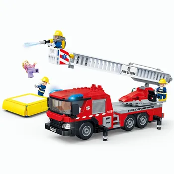 Гуди блок град стълбище летище пожарна машина модел строителни блокове комплект тухли пожарникари цифри забавни играчки за деца, подарък