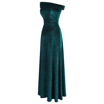 Angel-fashions с рамо нагънат вечерни рокли с дълга вечерна рокля Паун зелени 466