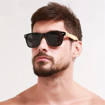 VIVIBEE Retro Real Men Bamboo Black Unisex слънчеви очила с UV400 2019 класически дървени дървени квадратни очила за жени нюанси