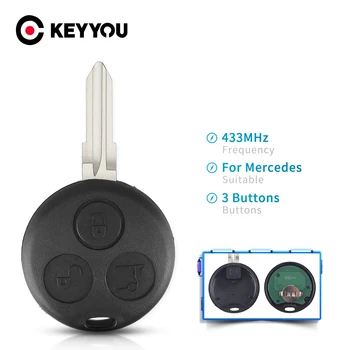 KEYYOU за Mercedes Benz MB Smart Fortwo 450 Forfour Roadster City Coupe 3 бутона 433Mhz Auto Remote Key Fob Uncut Blade